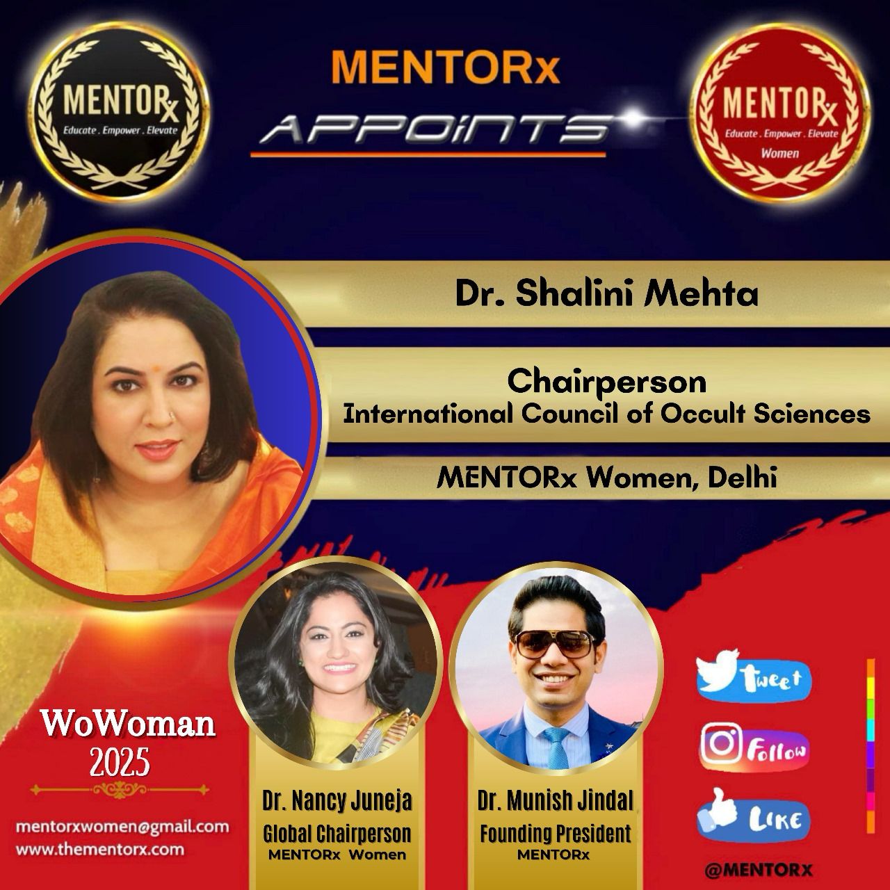 Dr Shalini Mehta appointed Chairperson International Council of Occult Sciences